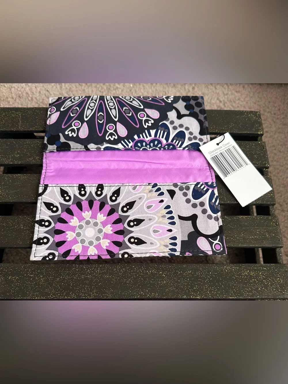 Vera Bradley Black Pink Gray Floral Print Checkbook Cover